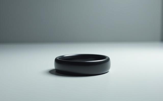 Oura Ring, a sleek matte black smart ring on a minimal backdrop.